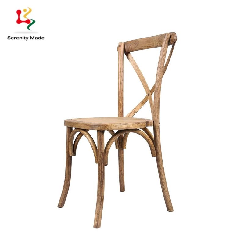 Wholesale Wedding Hire Banquet Event Use Restaurtant Stackable Antique Design Solid Wood Cross Back Wedding Dining Chair