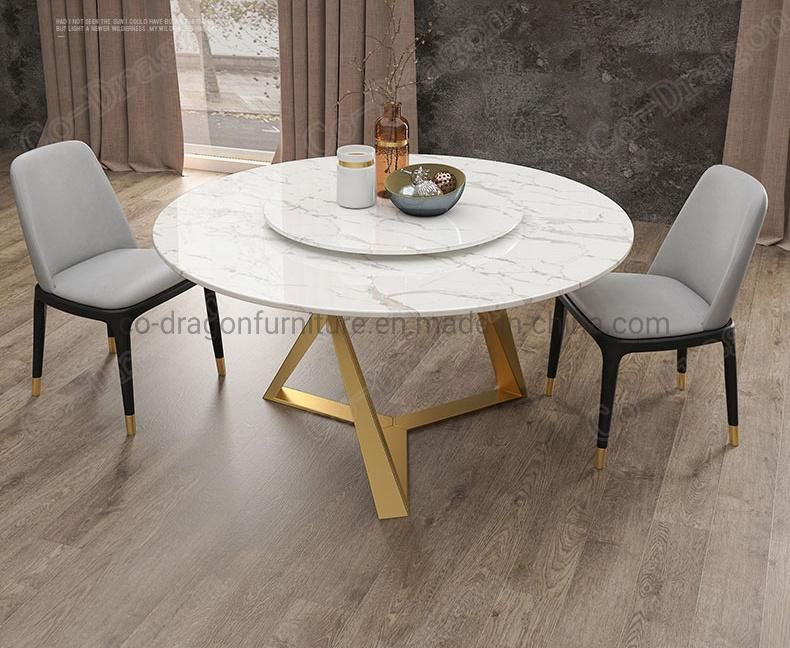 Modern Furniture Round Marble Top Dining Table with Steel Frame