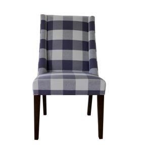 Wooden Furniture Upholstered Blue Plaid Fabric Dining Chair