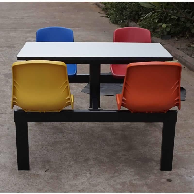 Cheap Staff Snap Food Restaurant 4 Persons Plastic Staff Steel Canteen Furniture Dining Table and Chairs for Home/Office/ Snap Food Restaurant/Cafeteria