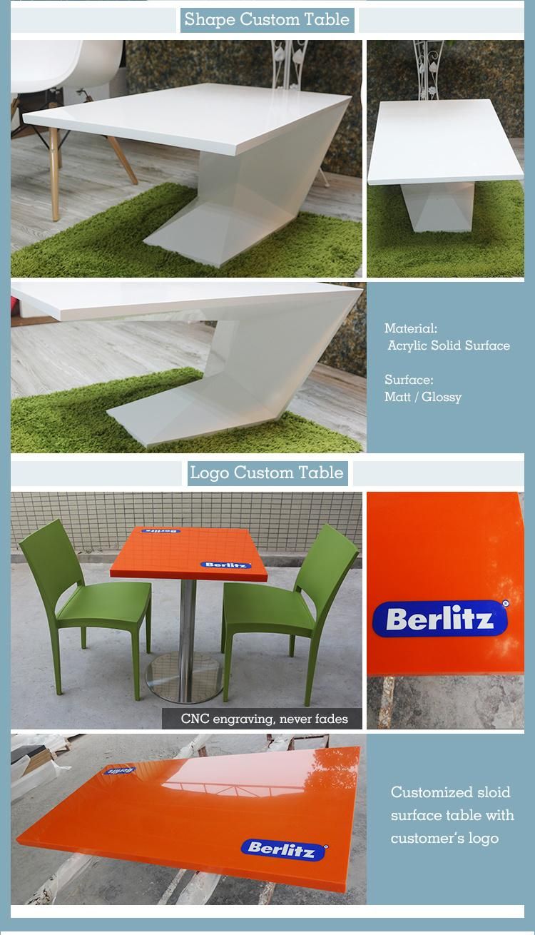 Restaurant Furniture Customized Sizes Corian Stone Top Fast Food Dining Table