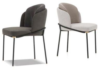 High Quality Kitchen Design Italian Style Dark Gray Fabric Black Painting Metal Dining Chair