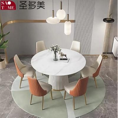 Round Stainless Steel + Carbon Rock Plate Oval Dining Hotel Table Chair