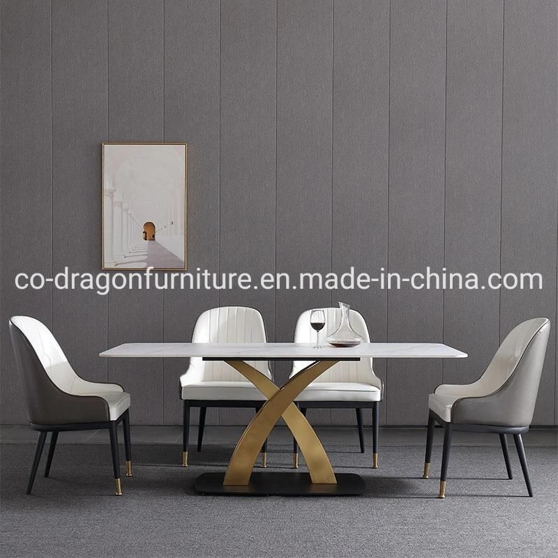 Fashion Luxury Stainless Steel Frame Dining Table with Marble Top