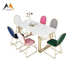 Home Furniture Elegant Metal Marble Dining Tables with 6 Chair