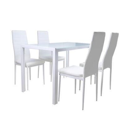 1.2m Small Size New Design Modern Best Selling Low Price Glass Dining Table Special Metal Steel Frame Glass Dining Table White Color
