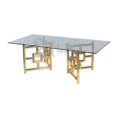 Luxury Living Room Home Gold Metal Furniture Modern Glass Dining Top Dining Table for Sale