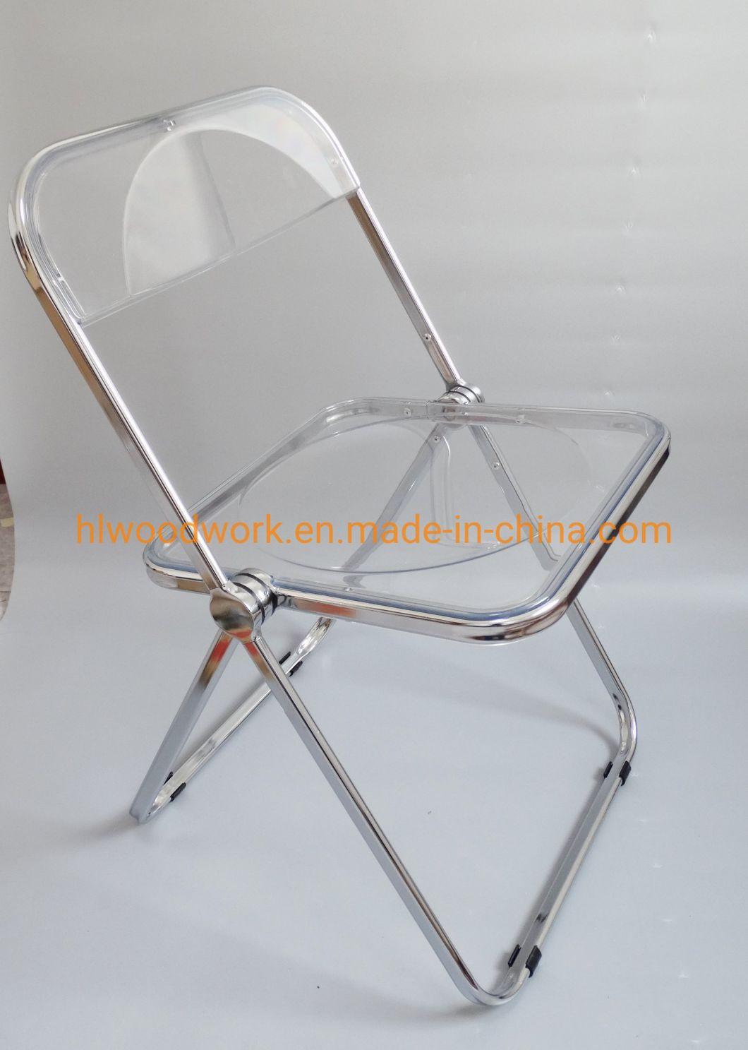 Clear Plastic Folded Chair Office/Bar/Dining/Leisure/Banquet/Wedding/Meeting Folding Plastic Chair in Chrome Frame Transparent Clear PC Plastic Dining Chair