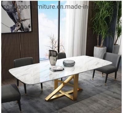 Modern Dining Room Furniture Steel Dining Table with Marble Top