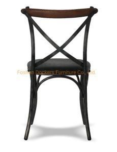 Antique High Back Cross Back Simple Design Full Leather Dining Chair