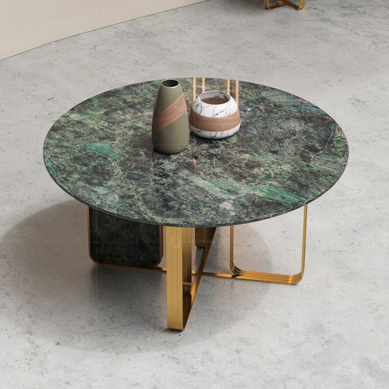 Stainless Steel Base Unique Marble Stone Round Shape Modern Dining Table