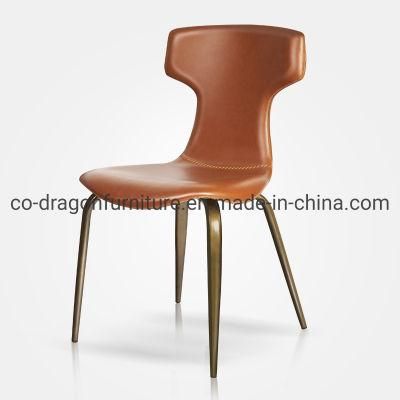 Light Luxury Stainless Steel Leather Dining Chair for Home Furniture