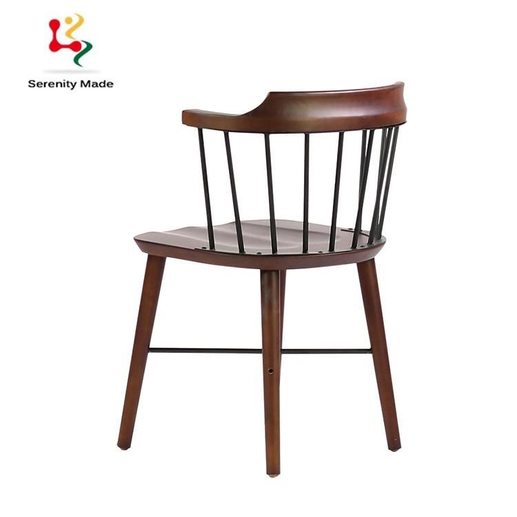 Industrial Design Commercial Furniture Hotel Coffee Shop Restaurant Living Room Walnut Wood Metal Backrest Dining Chair