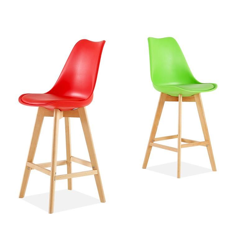 Bar Chairs Modern with Special Wooden Legs Plastic Backrest Upholstered Red Bar Chairs