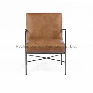 Modern Home Living Room Furniture Genuine Leather Metal Restaurant Hotel Banquet Dining Chair With Armrest
