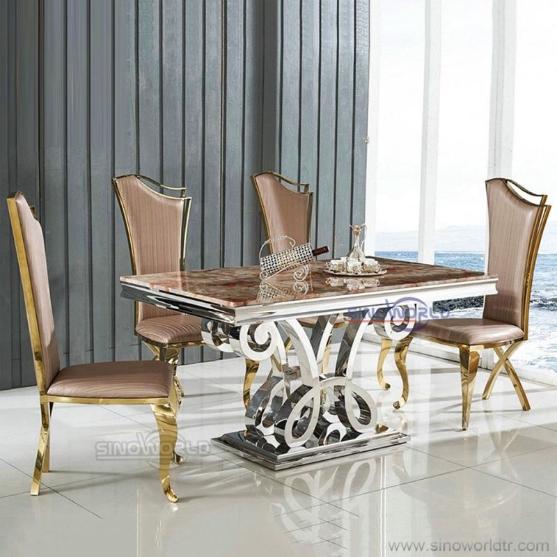 Modern Hotel Wedding Dining Table Stainless Steel Table Chair Set