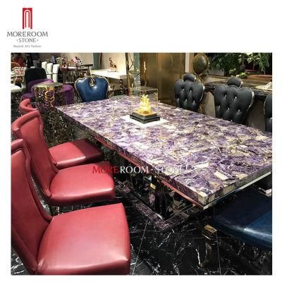 Luxury Resort Villa Semi Precious Stone Natural Stone Amethyst Breakfast Dining Table