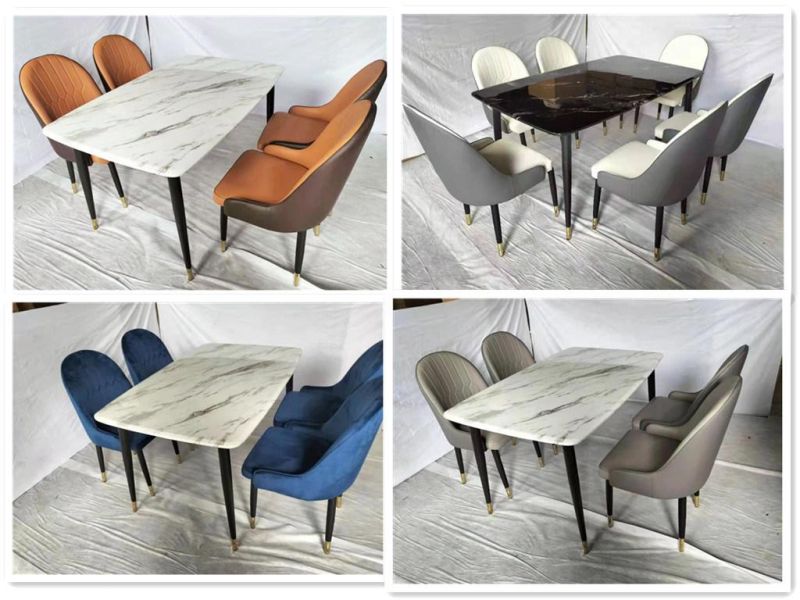 French Style Grey Dining Chair for Dining Room One Cushion Metal Chair with Leather Seat Cushion