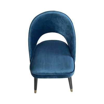 Velvet Navy Blue Upholstery Dining Chair in Stainless Steel Gold Base for Restaurant Chair