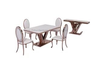 Rectangle Luxury Furniture Rose Gold Dining Table Set with White Marble Top