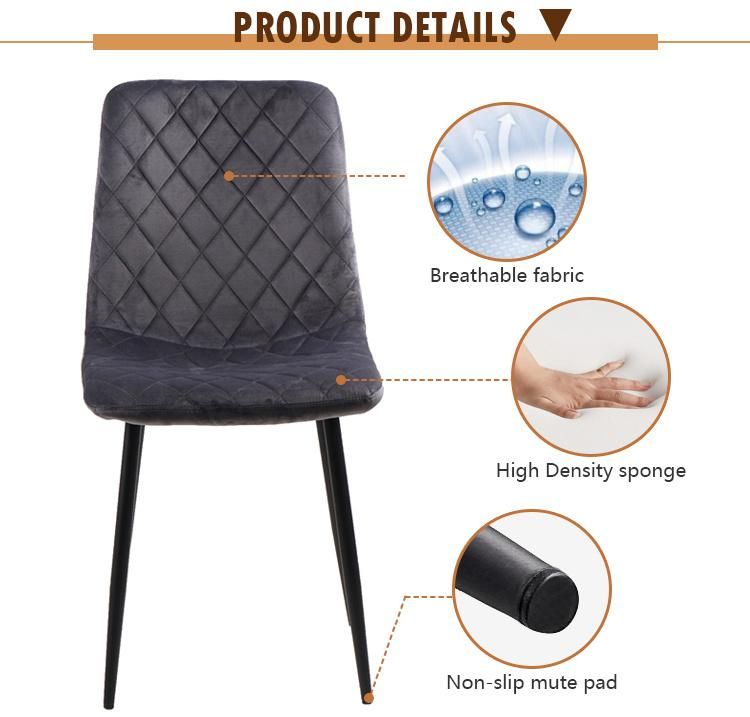 Home Furniture Coffee Hotel Luxury Home Kitchen Sillas Upholstered Soft Back Velvet Fabric Dining Chair with Metal Legs