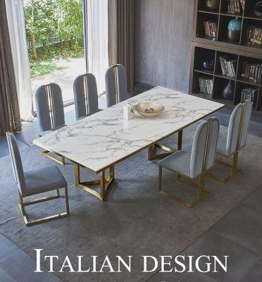 Italian Modern Furniture Luxury 6 Chairs Marble Dining Table