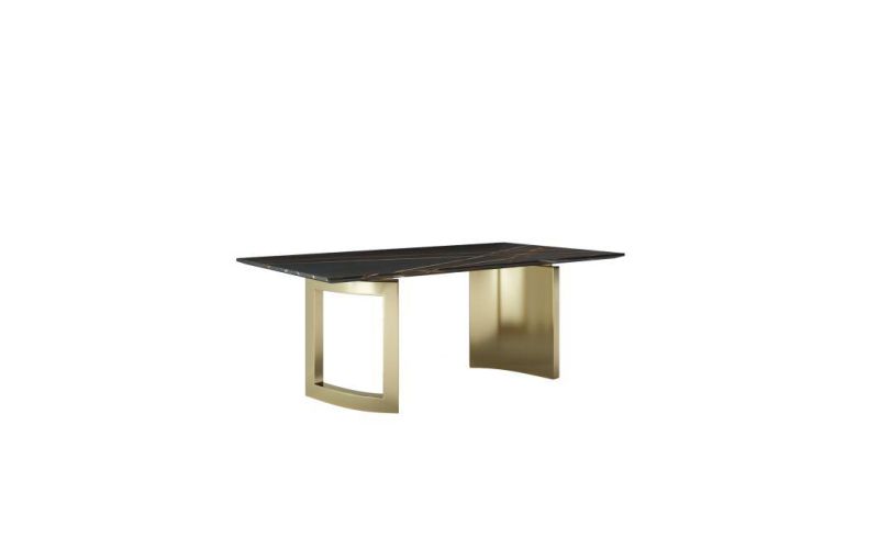 High Quality Luxury Modern Lauren Black Natural Marble Top Wire Ebony Piano Lacquer Stainless Metal Villa Restaurant Living Home Dining Table Dt06-2