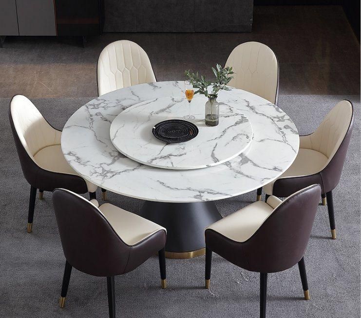 Modern Furniture Luxury White Marble Top Round Marble Dining Table 8 Seater