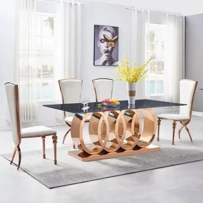 Audi Logo Stainless Steel Base Marble Modern Dining Table