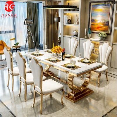 Home Furniture Modern Luxury Design Gold Dining Table Set Mesa De Comedor Wholesale Commerical Table with 6 Dining Chair