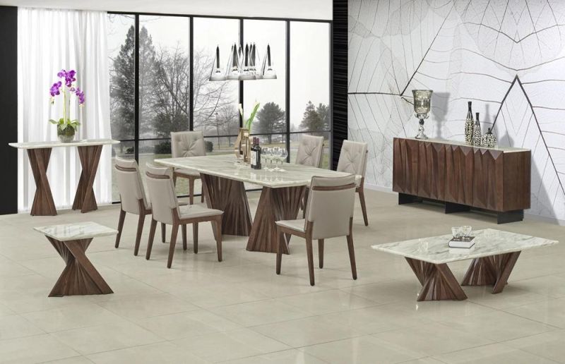Hot Sale Luxury Modern Home Dining Room Living Room Furniture Restaurant Wooden Base Glass Top Marble Top Dining Table