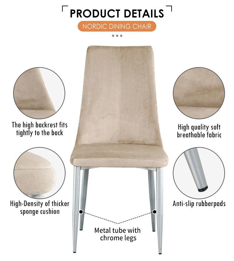 Nordic Simple Style Comfortable Upholstered Modern Velvet Restaurant Dining Chairs with Metal Legs