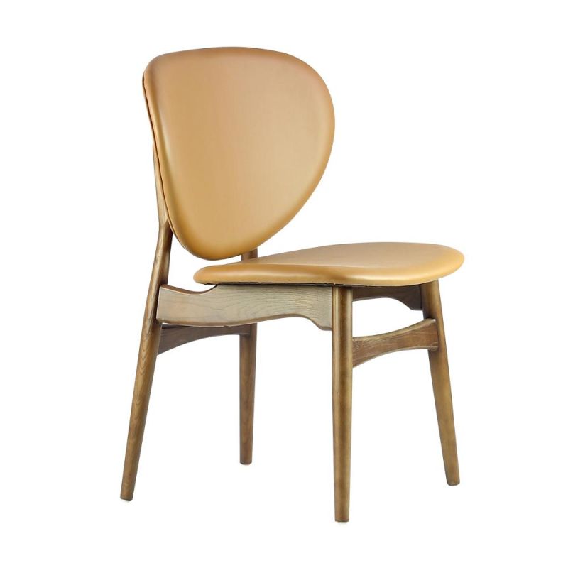 Round Back PU Leather Seat Dining Chair with Wooden Legs for Restaurant Use