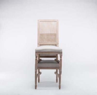 Kvj-Ec07 Dining Room Upholstery Stacking Rattan Back Square Louis Chair