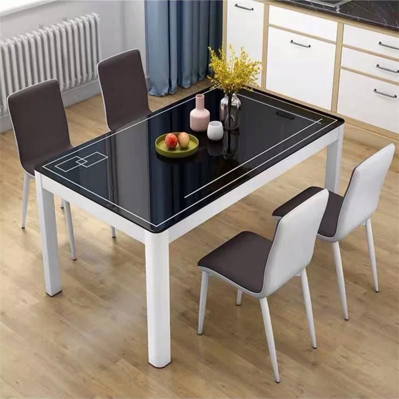 Simple Tempered Glass Small and Medium-Sized Rectangular Household New Dining Table