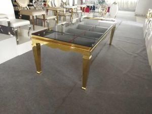 Stainless Steel Tempered Black Glass Rectangle Event Wedding Dining Table