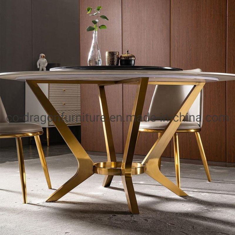 Modern Gold Stainless Steel Base Dining Table with Marble Top