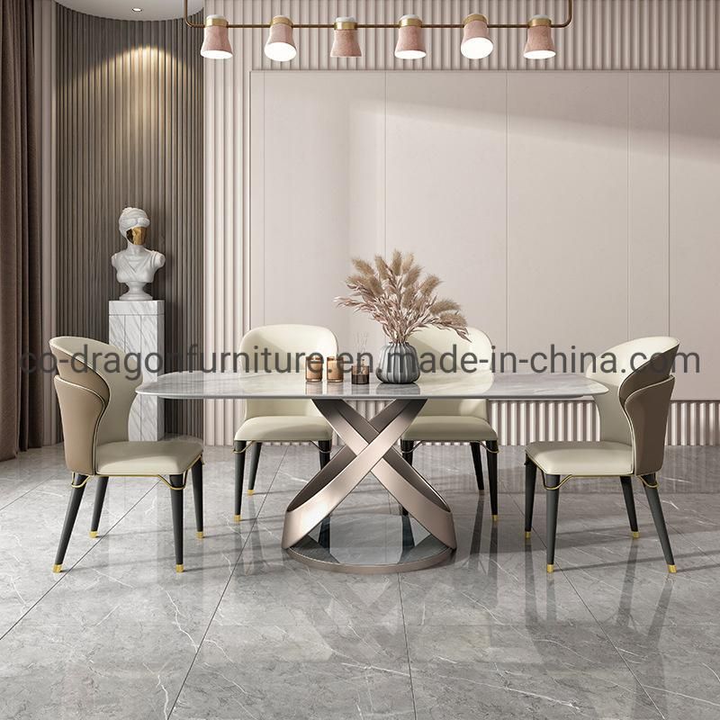 Modern Home Furniture Stainless Steel Dining Table with Marble Top