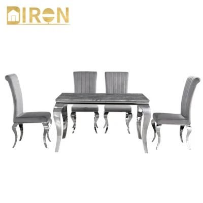 Stainless Steel Dining Table with Marble Top