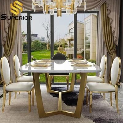 Commercial Hotel Dining Room Furniture Gold Metal Stand Restaurant Table