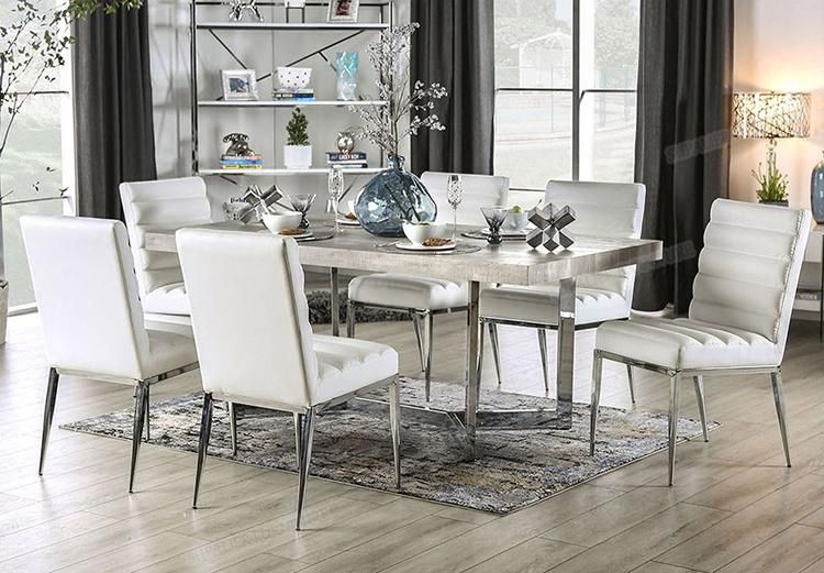 Home Rose Gold Stainless Steel Faux Marble Top Dining Tables