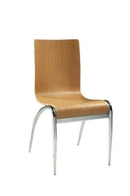 Modern Walnut Veneer Dining Chair Plywood Seat Chair Chrome Chair