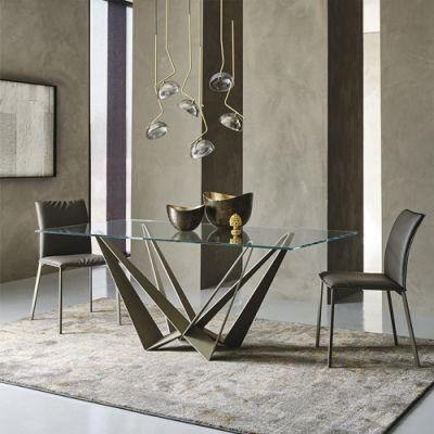 Luxury Black Stainless Steel Glass Dining Table for Home