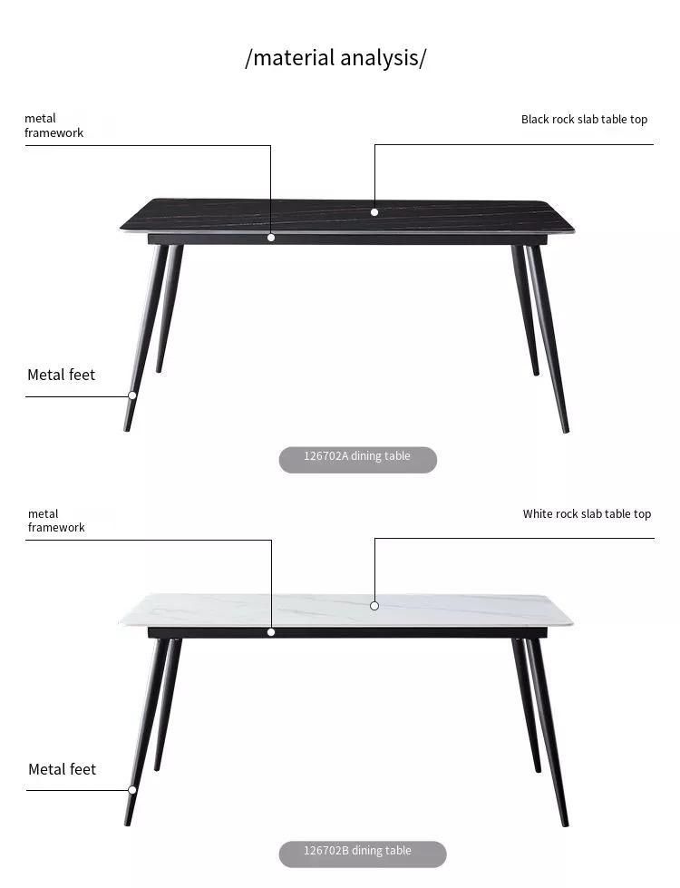 Custom High Quality Rectangular Retractable Folding Rock Plate Household Italian Dining Table Rockboard Table Rock Slab Dining Table and Chair Set 6 Chairs