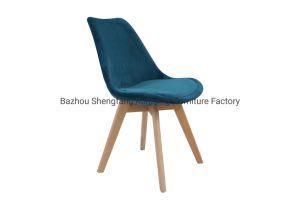 PP Plastic Dining Chair with Colors Velvet Seat and Solid Beech Wood Legs