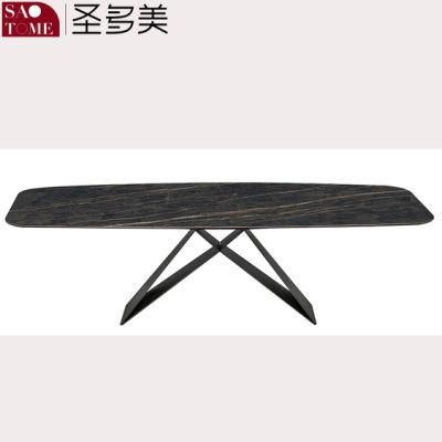 Modern Rock Board Furniture M-Shaped Steel Foot Dining Table