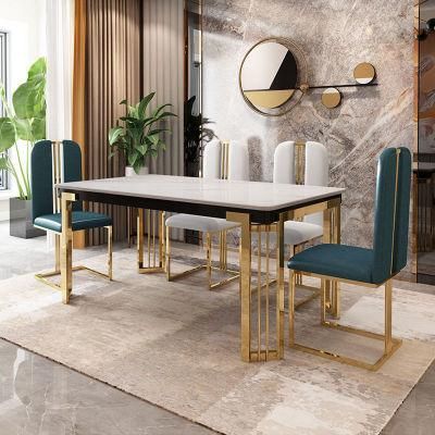 Nordic Small Apartment Light Luxury Post Modern Creative Stainless Steel Marble Dining Tables