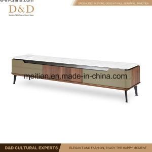 Home Use Marble and Walnut Wood TV Stand with Stainless Steel Leg