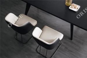 White and Black Microfiber Leather with Metal Leg Dining Chair for Dining Room