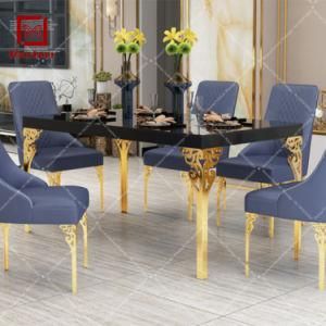 Modern Style European Gold Frame 6 Seats Dining Table and Chairs Set